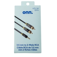 onn. 3.5 mm to 2-Male RCA Audio Cable with Gold Contacts - 6ft